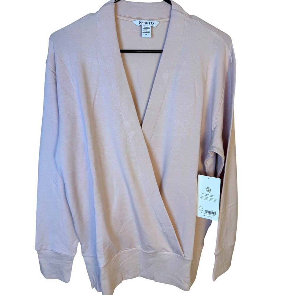 Athleta Purana V-Neck Wrap Sweatshirt Pink Modal Blend Cardigan M NEW